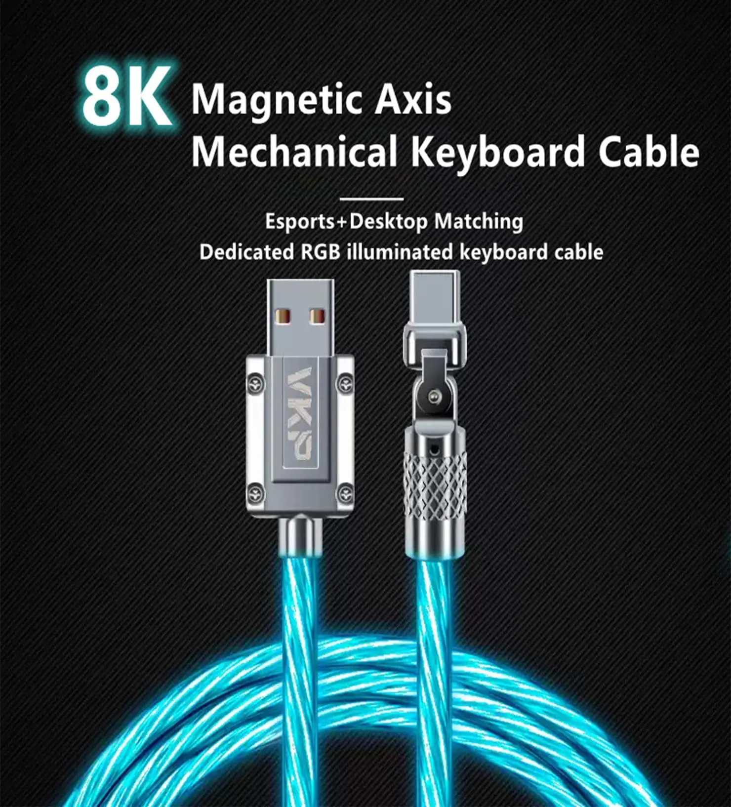 8K Magnetic Keyboard Cable USB C, Silver RGB Rotatable, Zinc Alloy TPE, 10W Fast Data Stable No Lag Gaming Office 1.5M