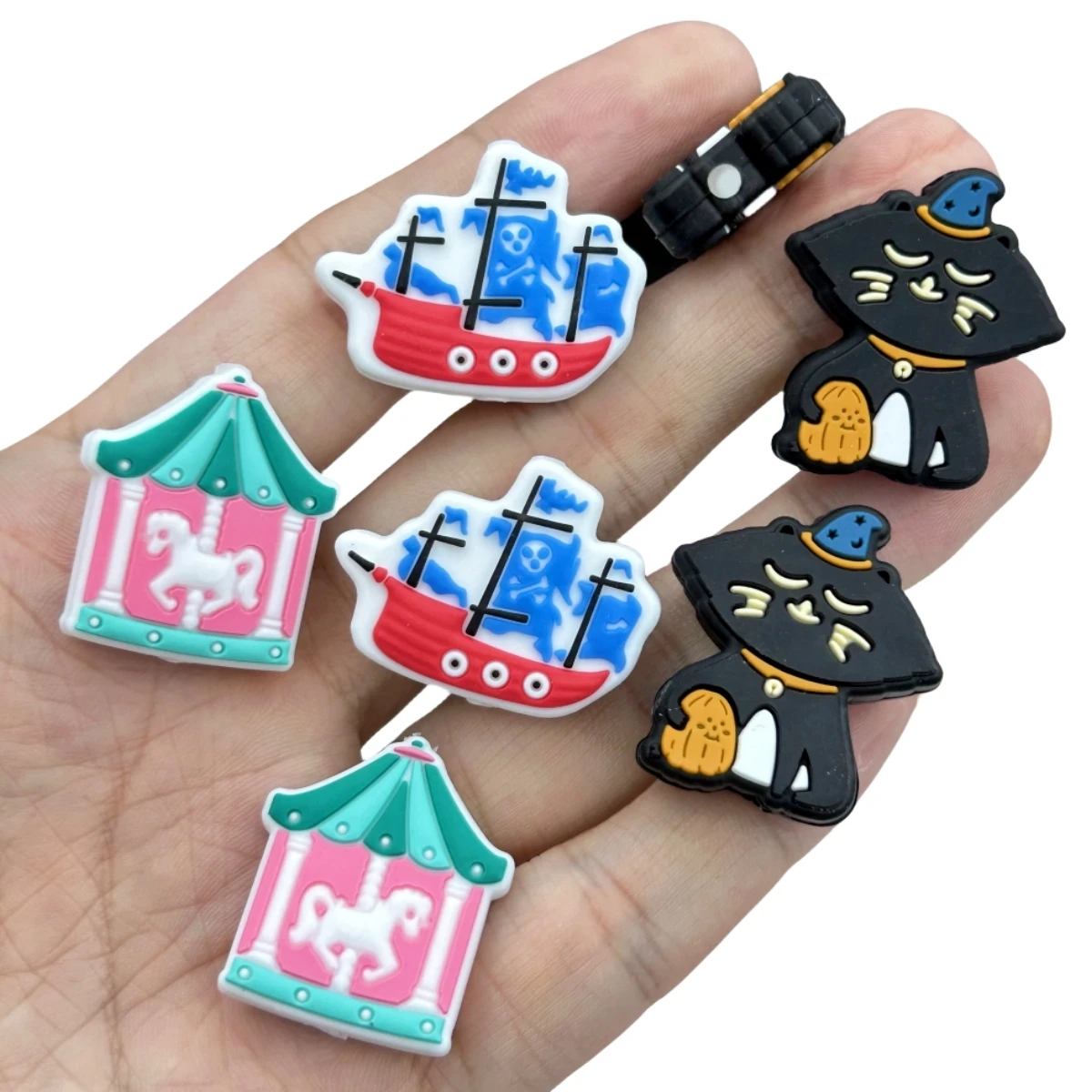 10PC Baby Silicone Bead Cat Boat Carousel Bead Teethe Baby DIY String Pen Bead Nipple Chains Jewelry Accessories Teethe Kawai