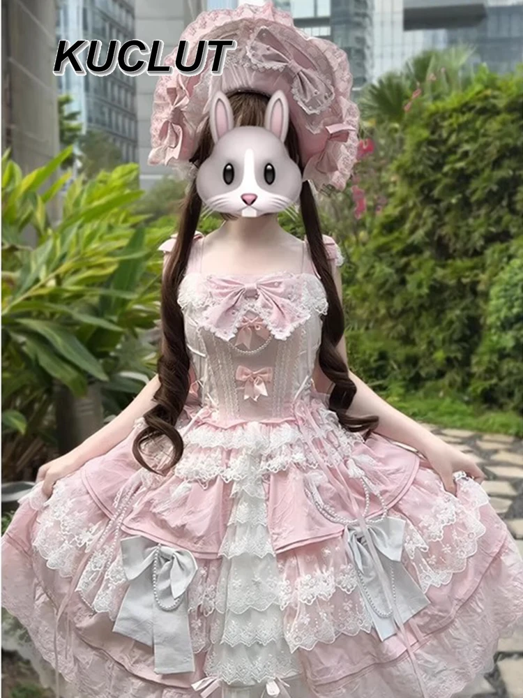 

Princess Cute Sweet Lolita Style Heavy Industry 2025 New Summer Women's Elegant Dresses Bow Ball Gown Short Dress Femme