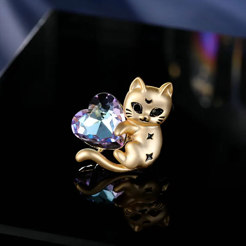 2024 Fashion Jewelry Delicate New Cute Kitten Brooch Sweet and Elegant Crystal Love Corsage Cardigan Anti-slip Pin