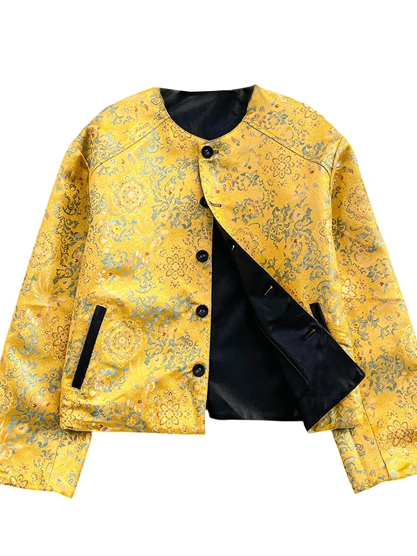 Retro cinese Sle stampato rotondo Ne PU Leather Jaet donna Autunno Inverno Faionable Dual Wear Capispalla personale