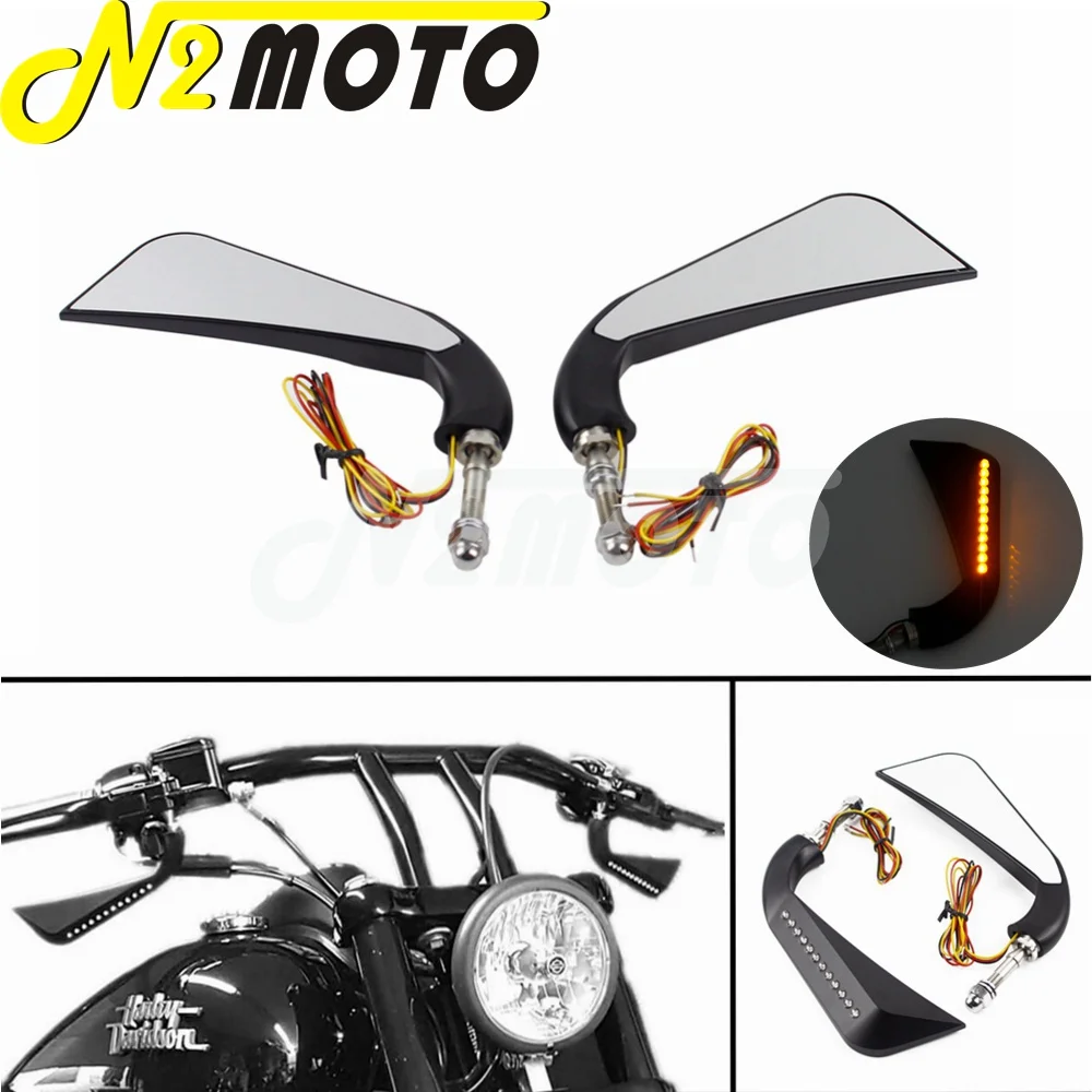 Motorcycle Cafe Racer Axe Rear View Mirrors W/ LED Turn Signal Light For Harley Sportster Softail Touring Street Fat bob Chopper