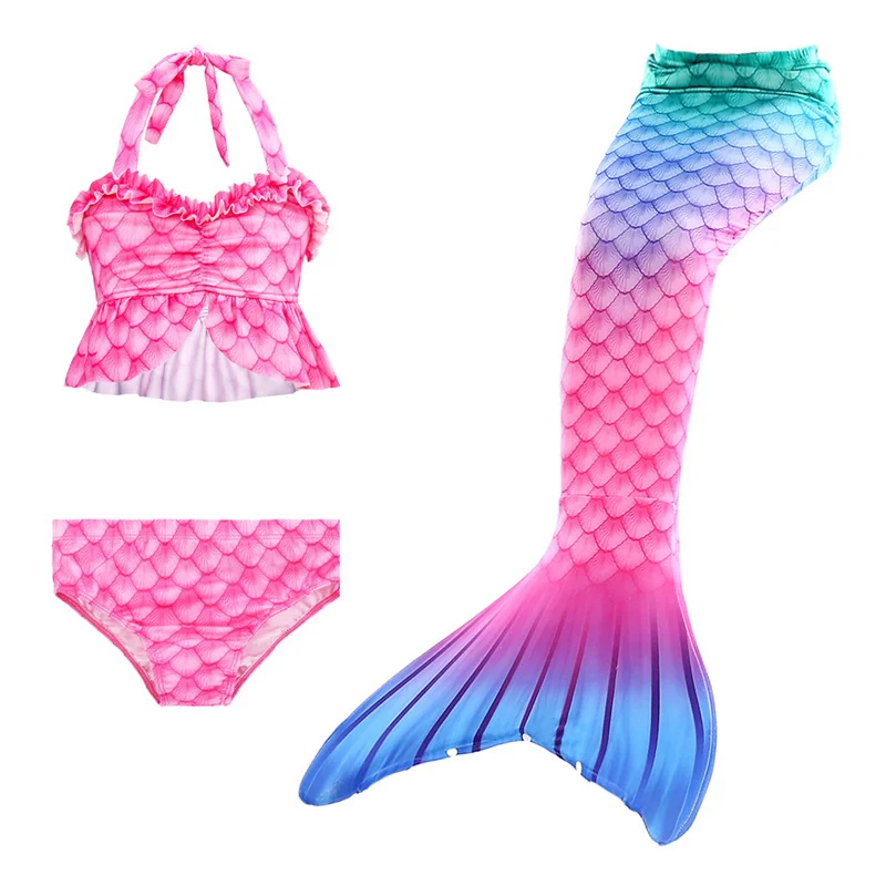 

2024 Mermaid Swimsuits 3Pcs Outfits Sexy Fashion Suspenders Bikini Swimwear Set New Girls Beachwear Baby Clothes 3-10 Years