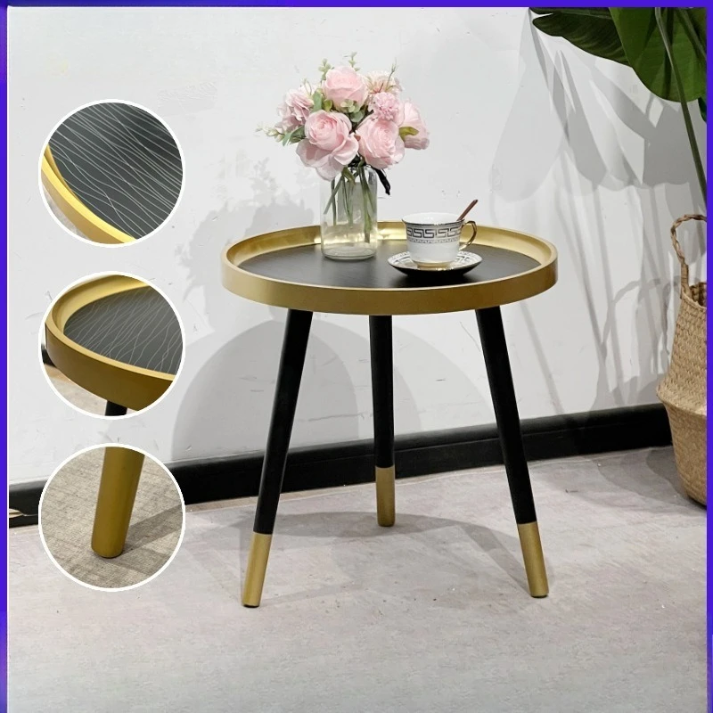 

Wrought iron coffee table living room household small apartment round tea table marble coffee table side combination