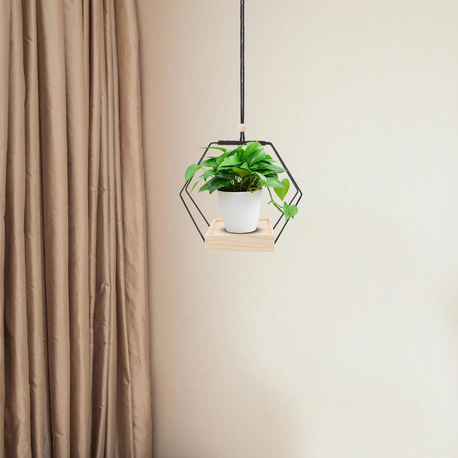 Stylish Hanging Planter Stand Wooden Iron Flowerpot Holder Ideal Housewarming Wedding Gift Indoor Outdoor Wall Ceiling Decor