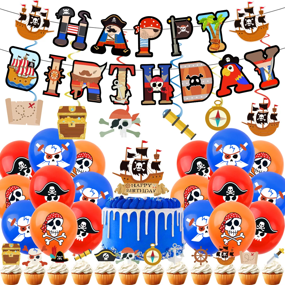 Décoration de gâteau en acrylique Happy Birthday Anime Pirate, décoration de fête, sensation de décoration de gâteau, fête préChristophe, fournitures de cuisson bricolage, cadeau pour enfants