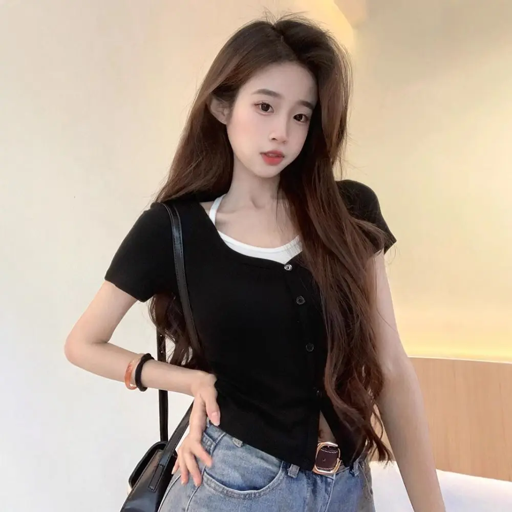 الحلو الكورية وهمية قطعتين أعلى الشارع الشهير الجمالية الرباط المحاصيل الأعلى قصيرة الأكمام السباغيتي حزام سترات خفيفة الوزن الفتيات