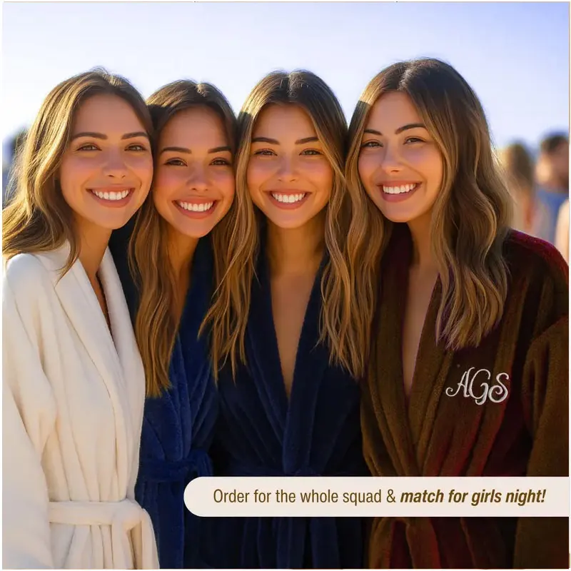 رداء حمام من الفلانيل مخصص للمراهقين اسم مخصص للفتيات منفوش بحروف قصيرة رداء لحفلات أعياد الميلاد رداء حمام للحفلات النوم