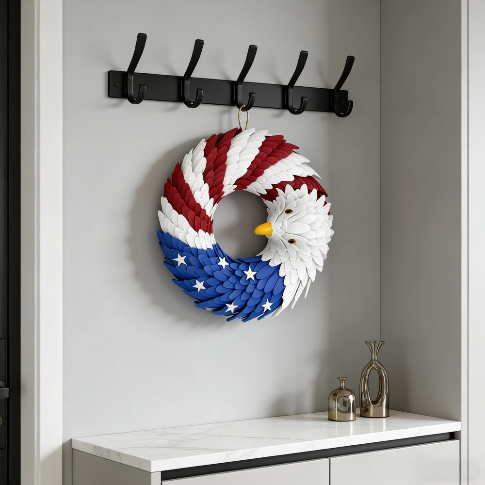 Patriotic Bald Eagle Door Wreath, USA Flag Inspired Hanging Ornament for Holiday & Home Decoration