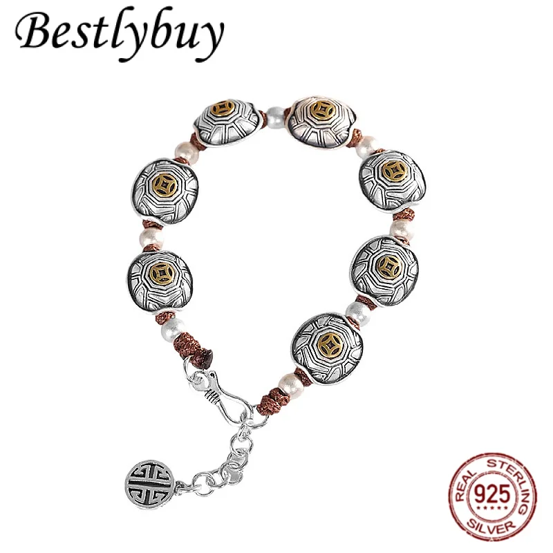 

Vintage S925 Silver Personalized Turtle Shell Bracelet Retro Original Design Handmade DIY Jewelry New Year's Gift