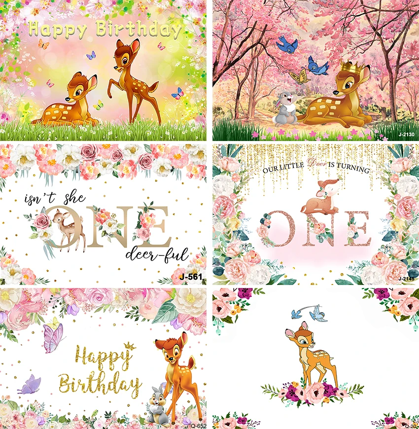 Bambi Deer  Backdrop for Birthday Party Spring Photo Backgrounds Bambi Birthday Theme Baby Shower Banner Background Photography