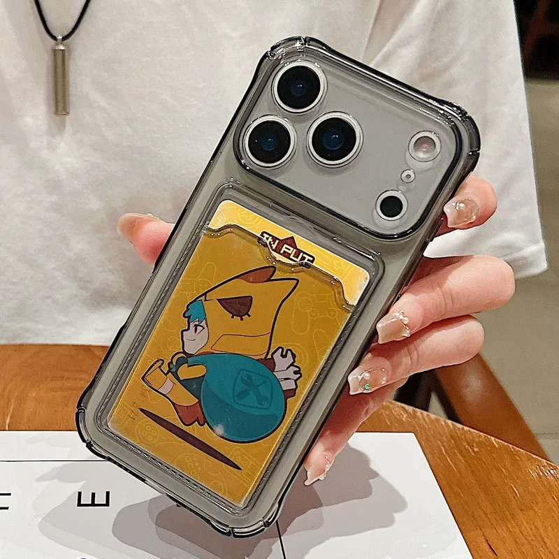 محفظة حامل بطاقة واضح لينة آيفون 17 11 13 12 14 15 16 برو ماكس 17 برو حالات فتحات بطاقة شفافة الوفير الغطاء الخلفي