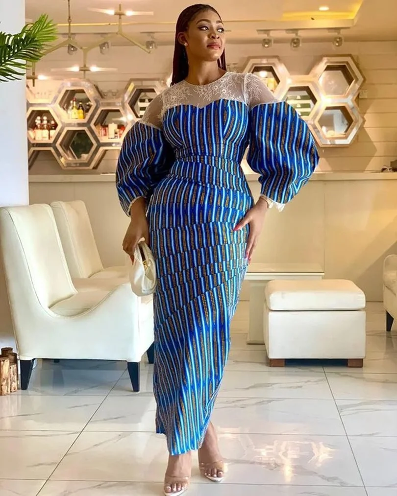 

Summer 2024 New Arrival African Women Puff Sleeve Polyester Long Sleeve O-neck Long Dress Maxi Dress African Dresses for Women