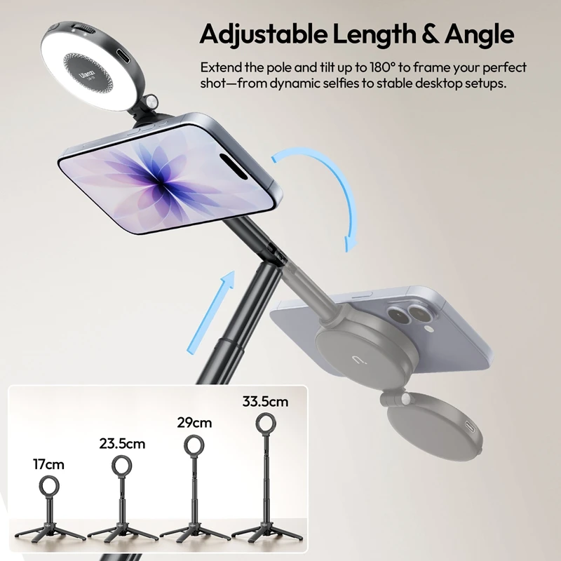 Ulanzi MT71 Magnetic Mini Selfie Stick Telescoping Pole Phone Handle Desktop Tripod for iPhone 17 16 15 14 Android for Travel