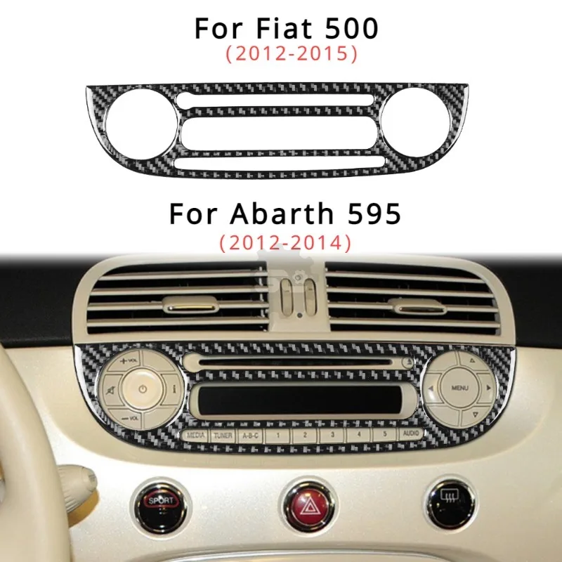 Car interior accessories Carbon fiber central control CD air conditioning trim for Fiat 500 2012-2015 Abarth 595 2012-2014