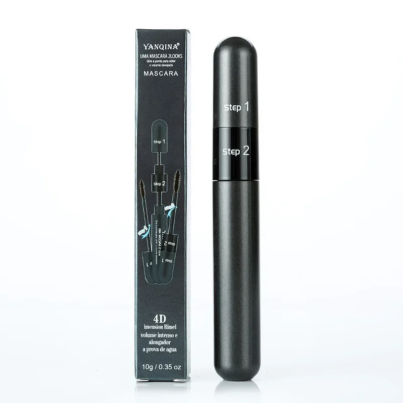 3D Mascara 2in1 Elongated Curling Thick Waterproof Not Easy To Smudge Cool Black Mascara Silicone Brush Head