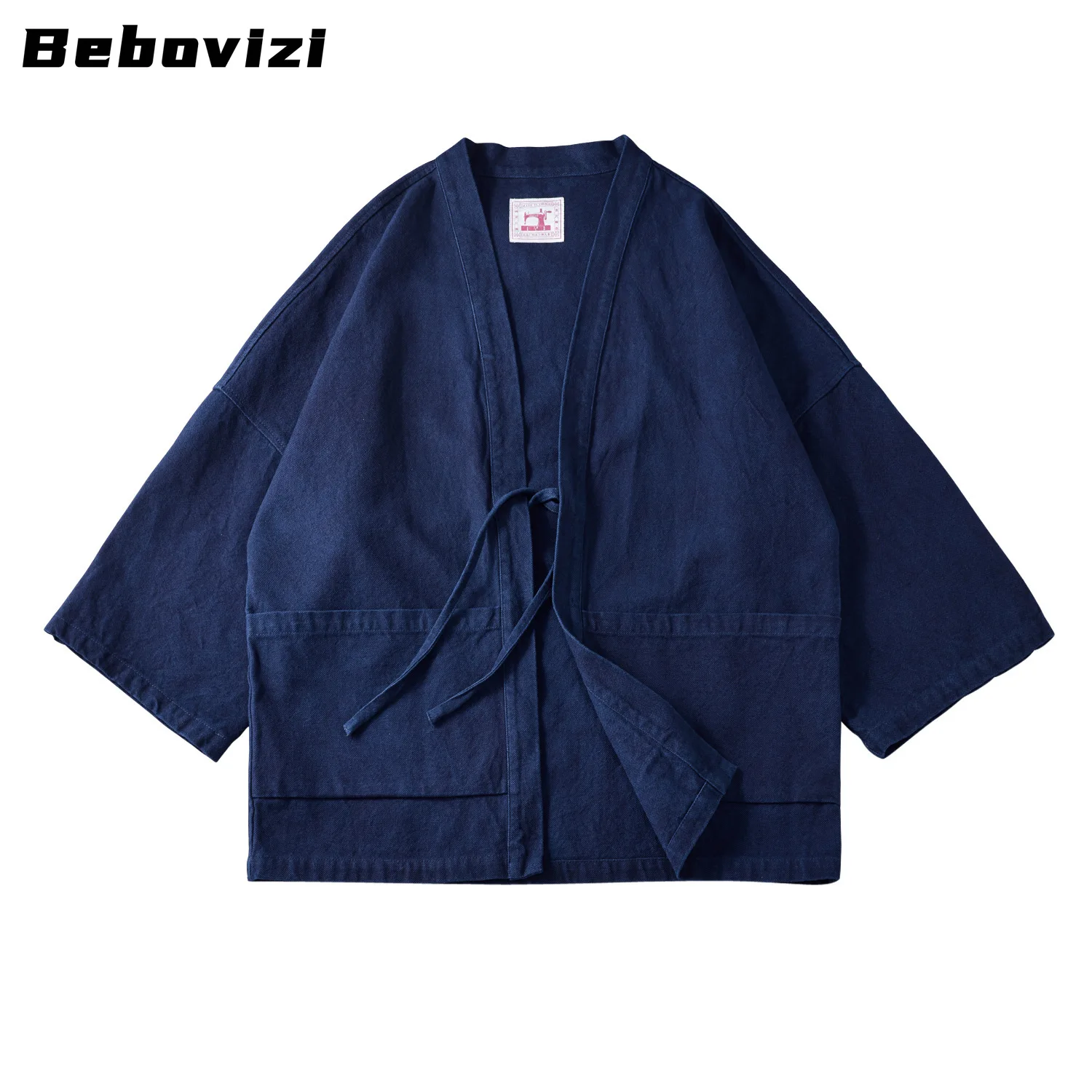 Japanese Style Indigo Dyed Cotton Linen Haori, Vintage Kimono Jacket for Men and Women