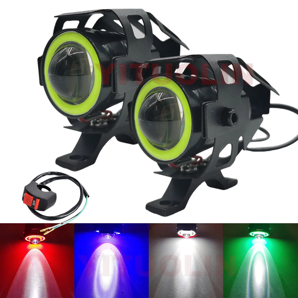 Angel Eyes luci a Led ausiliarie per faro moto 12V lampeggiante a lungo raggio DRL faretti aggiuntivi lampada lenti fendinebbia