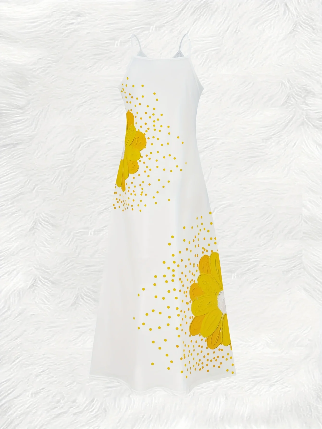 Printed Design All Seasonal Style Vacation Style Yellow Dot Pattern Printed Dress