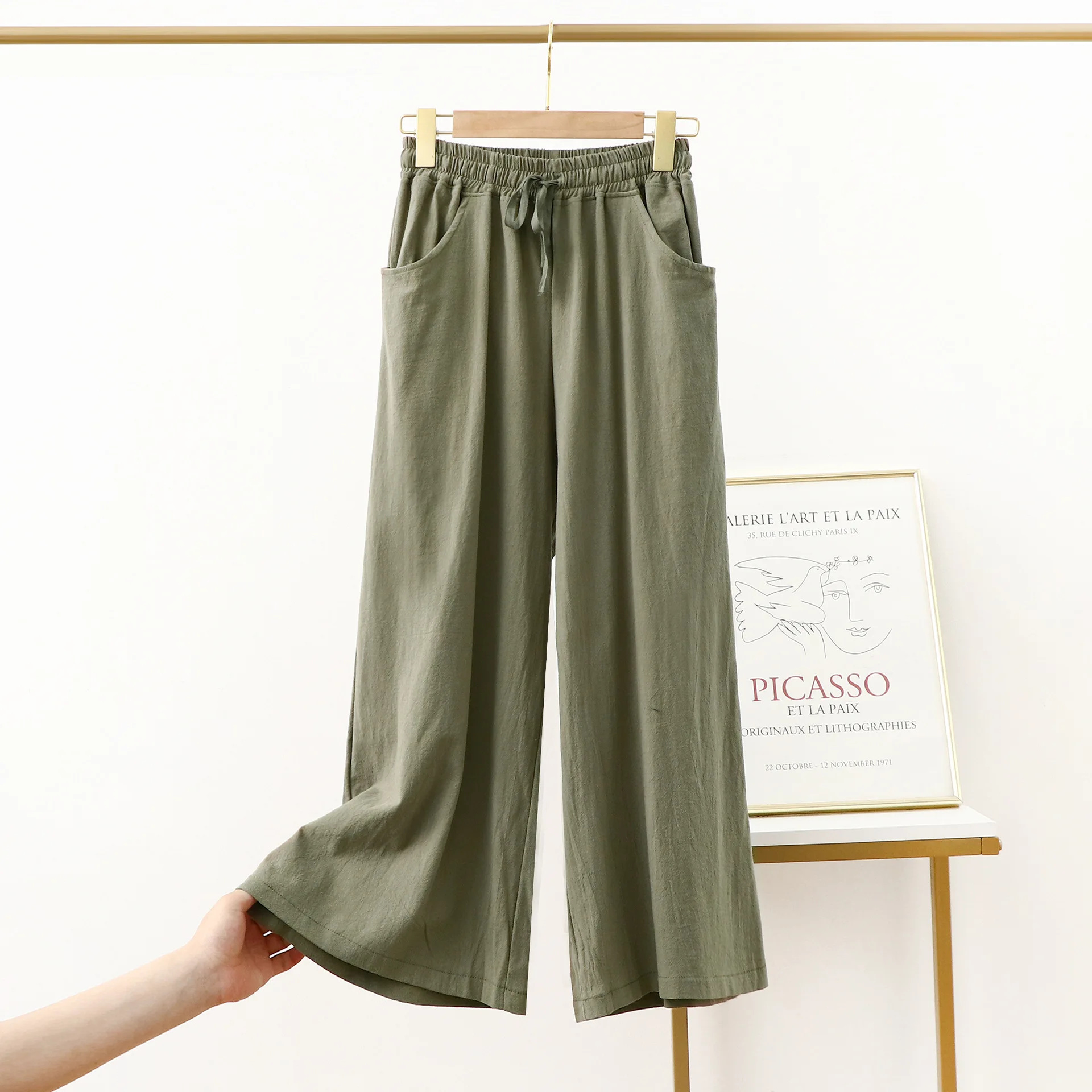 Summer Pajama Pants Women Outside Wear Home Wear Trousers Cotton Linen Wide-leg Pants Female Solid Color Pantalones De Mujer