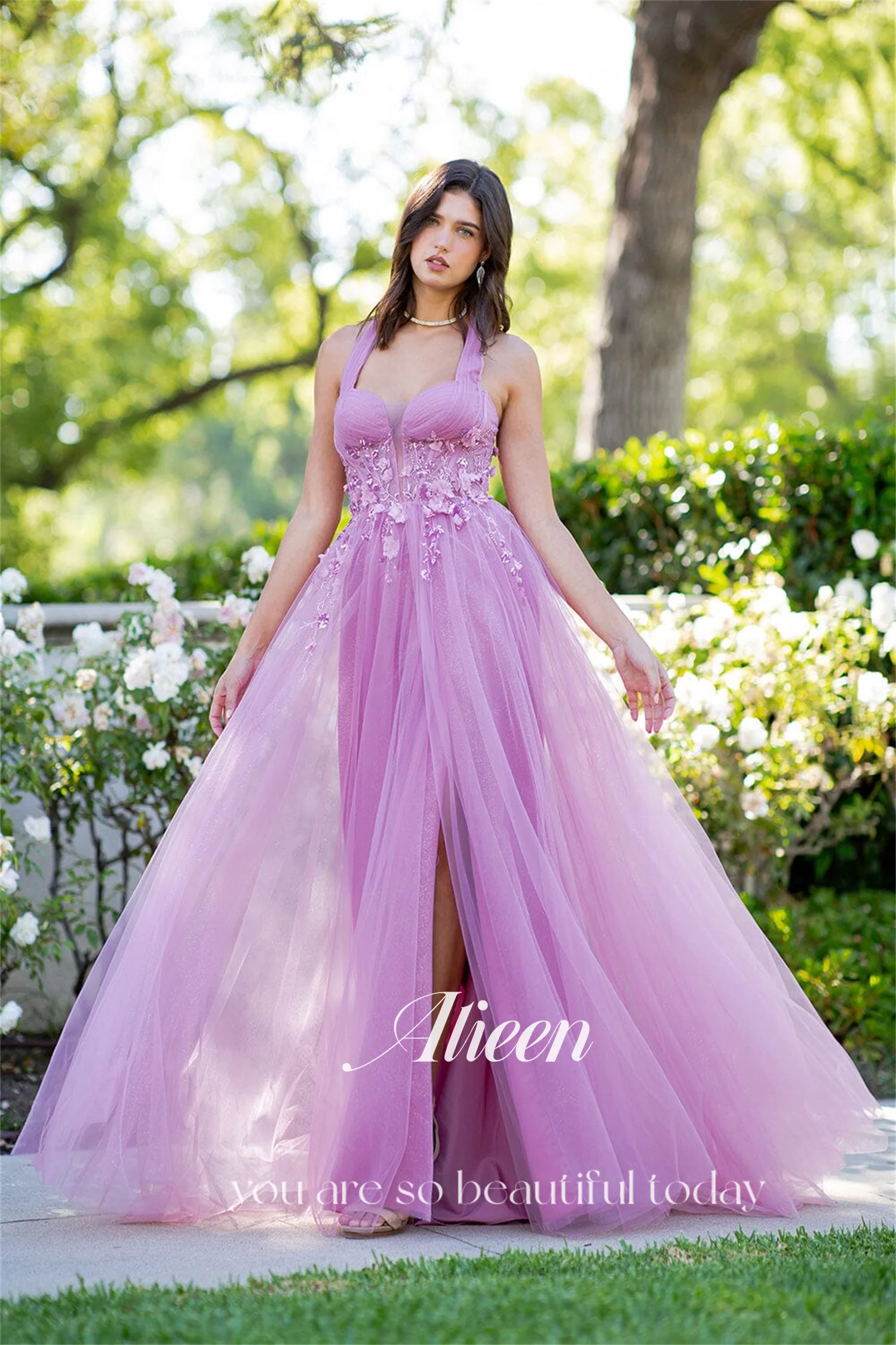 アイリーン カスタマイズされたエレガントな女性のドレス 結婚式パーティー用 恋人ローブ オブ ソワレ 女性イブニングドレス パープル サイドスリット プロム