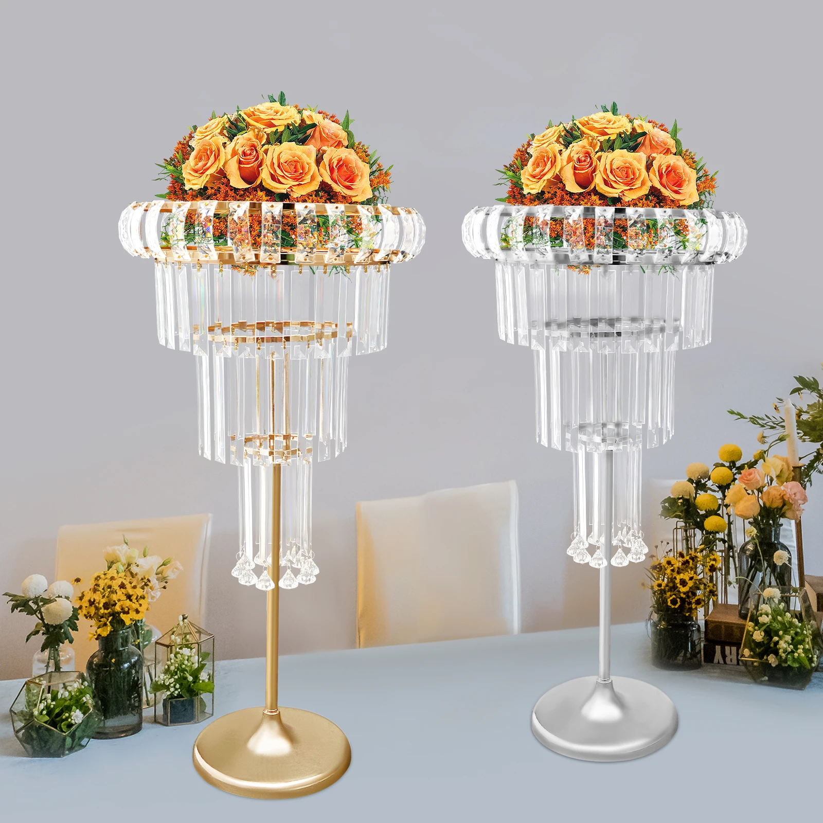 4 Tier Crystal Flower Stand Wedding Flower Holder Party Home Decorations Gold/Silver