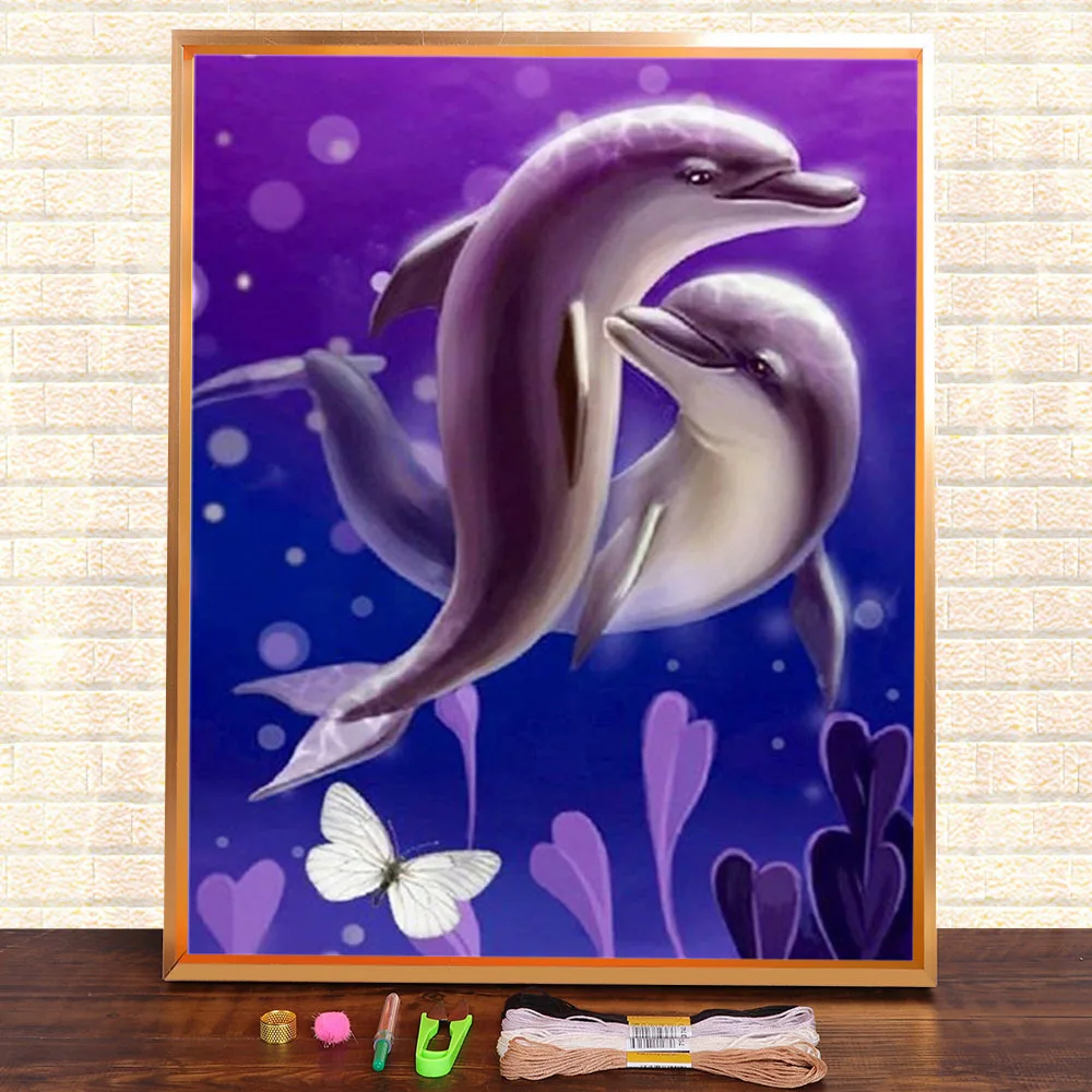 Dolphin Animals Printed 11CT Cross-Stitch Full Kit Embroidery DMC Threads Sewing Handicraft Craft Hobby Mulina  Promotions