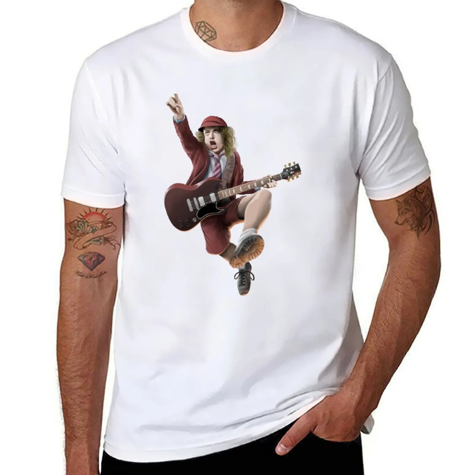 

Angus Young Hard Rock Hells Bells Guitar T-Shirt t shirts cotton 100% cotton t shirt man t shirts for man cotton T-Shirt