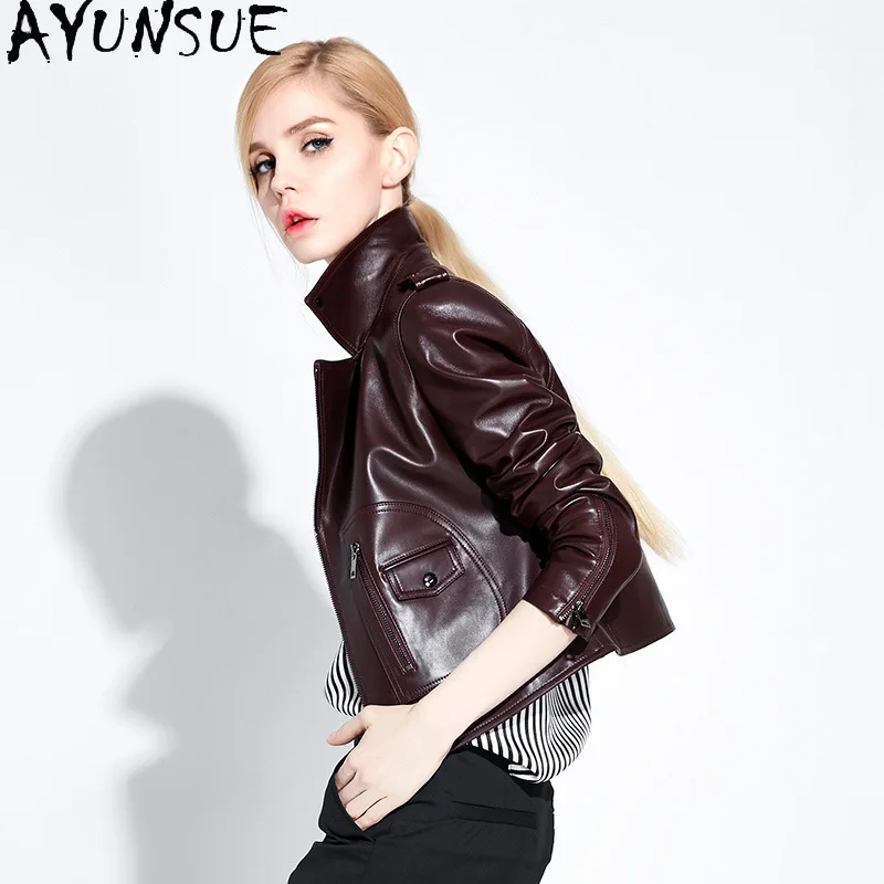AYUNSUE chaqueta De cuero Real ropa De mujer 2025 otoño 100% abrigos De piel De oveja chaquetas De motocicleta mujer nuevo estilo chaqueta De cuero