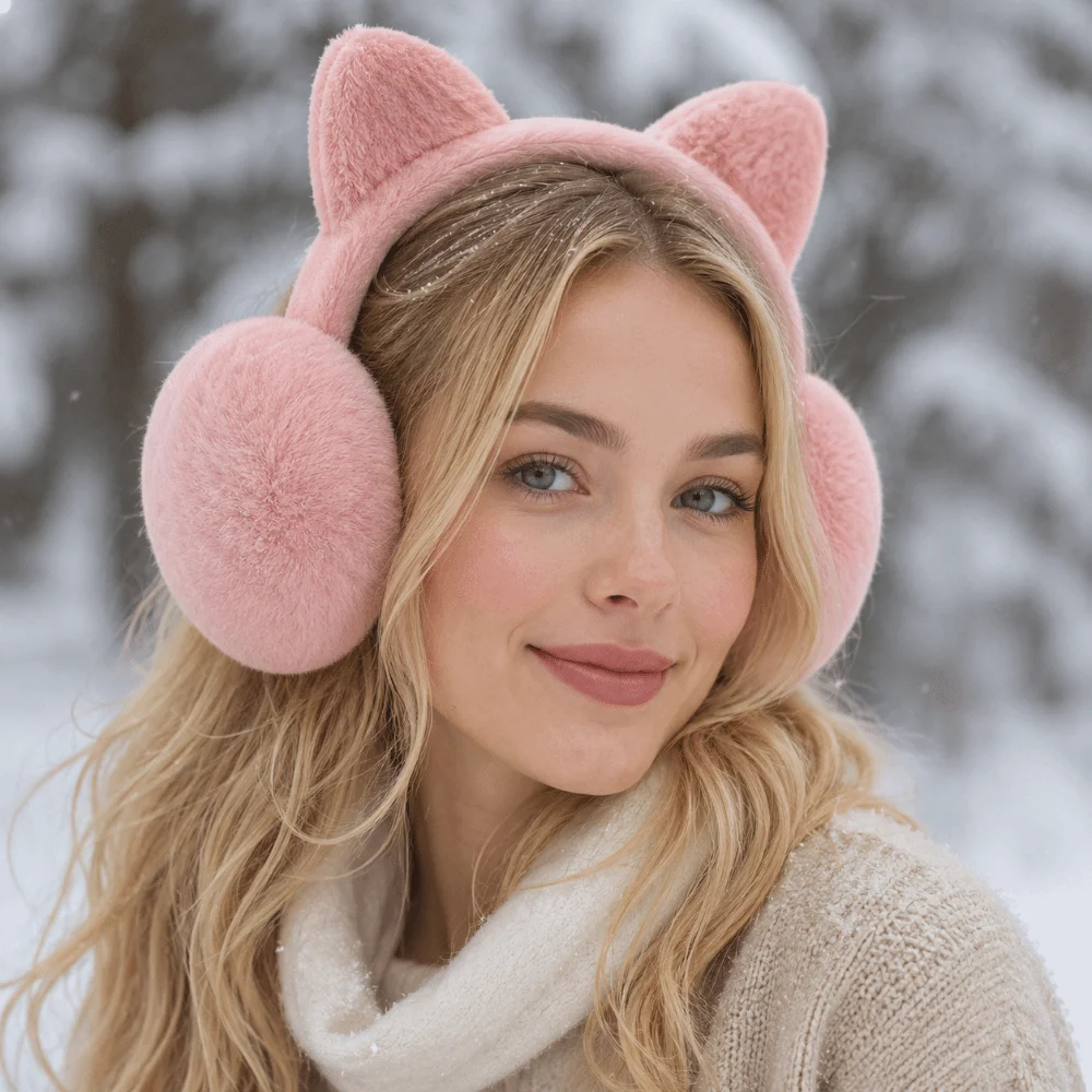 Cute Foldable Cat Ear Muffs Soft Anti-freeze Ear Muffs Solid Color Keep Warm Ear Covers winter