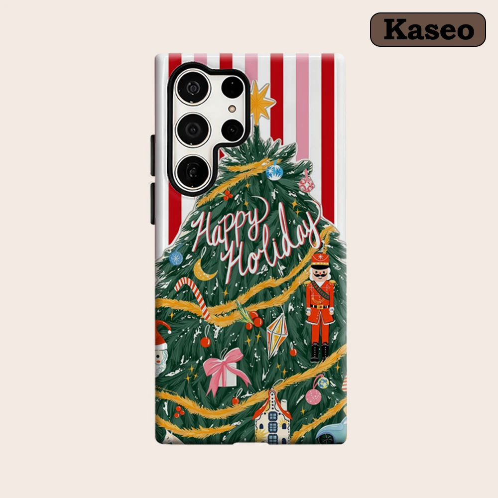 Kaseo Phone Case for Samsung Galaxy S26 S25 Ultra S24 S23 Ultra Plus Shockproof Double Layer Decorated Christmas Tree Cover