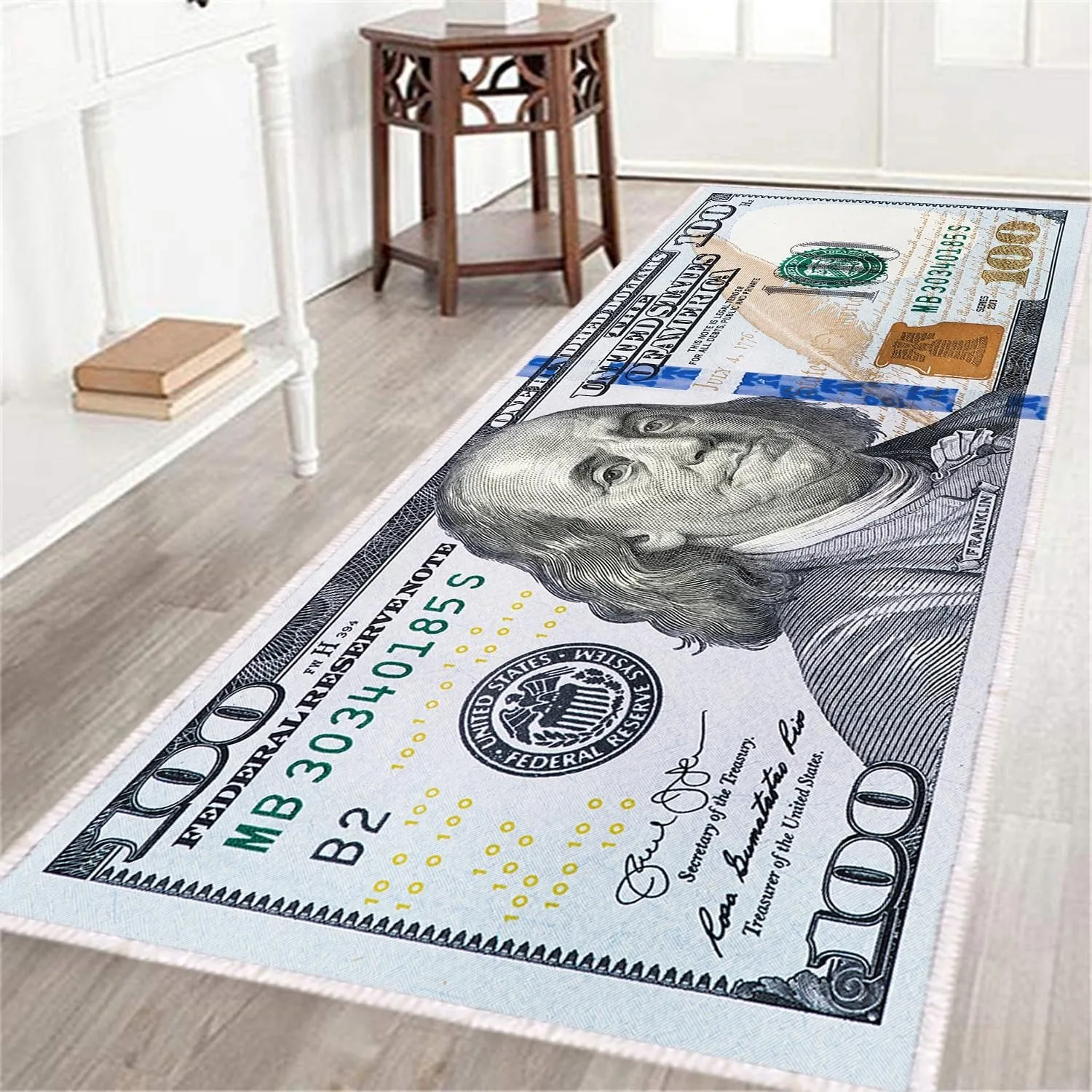 1pcs  100 Bill USA Money Throw Accent Area Rug Large Floor Carpets Mat Non Slip Washable Runner Carpet for Entryway Hallway Laundry Bathroom Kitchen Bedroom Living Room