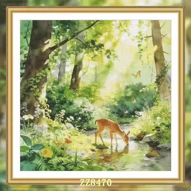 

ZZ8470 Forest Deer 14CT 16CT Cross Stitch Embroidery DIY Printed Kits Needlework Set Home Decor Crafts New 104 Colors