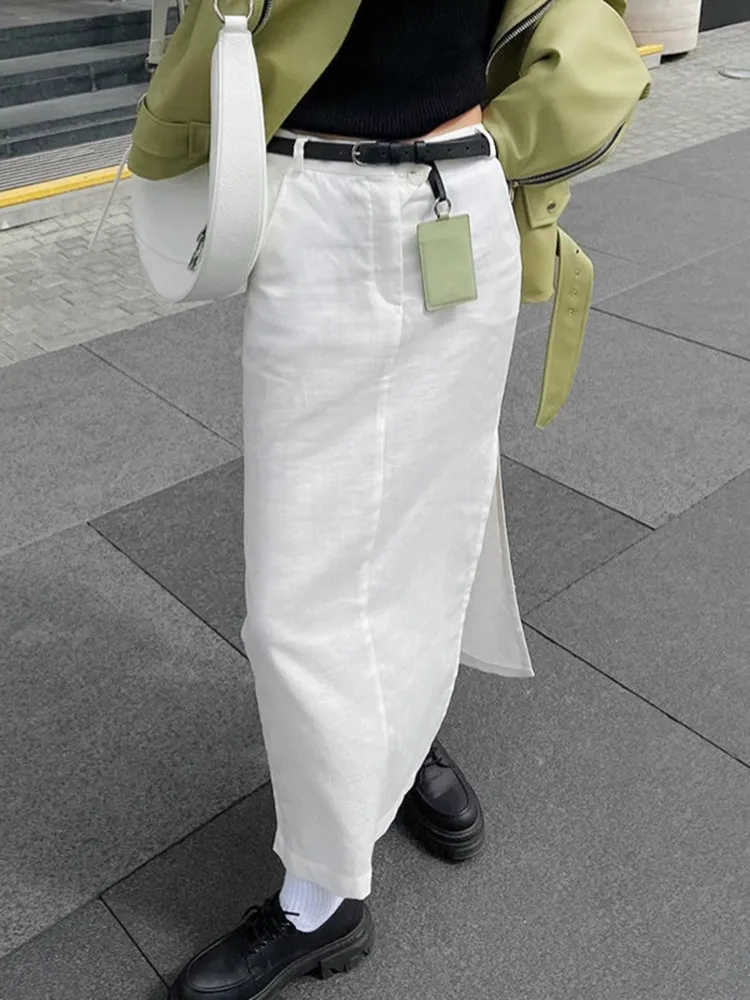 

BKLD High Waisted Split White Skirts Clothes For Women New 2025 Autumn Pure Cotton Slim Fit Simple Solid Color Long Skirts