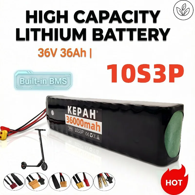 36V 36Ah 10S3P 18650 Lithium Ion Battery Pack 500W Rechargeable Battery for Electric Scooter with BMS XT60 JST