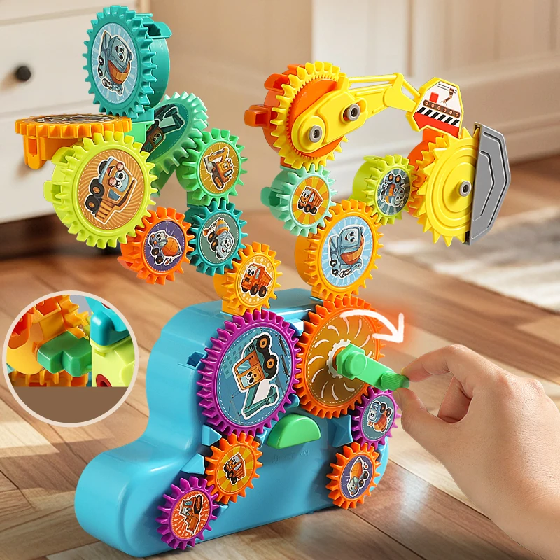 Creative Electric Gears Set Building Blocks DIY 3D Rotate Assembly Model Plastic Bricks Educational Toys For Children Gifts