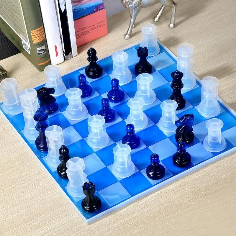 Resin Chess Set Mold With Chess Board Silicone Resin Molds 3D Silicone Chess Resin Mold For DIY Crafts Making Birthday Gift view 2