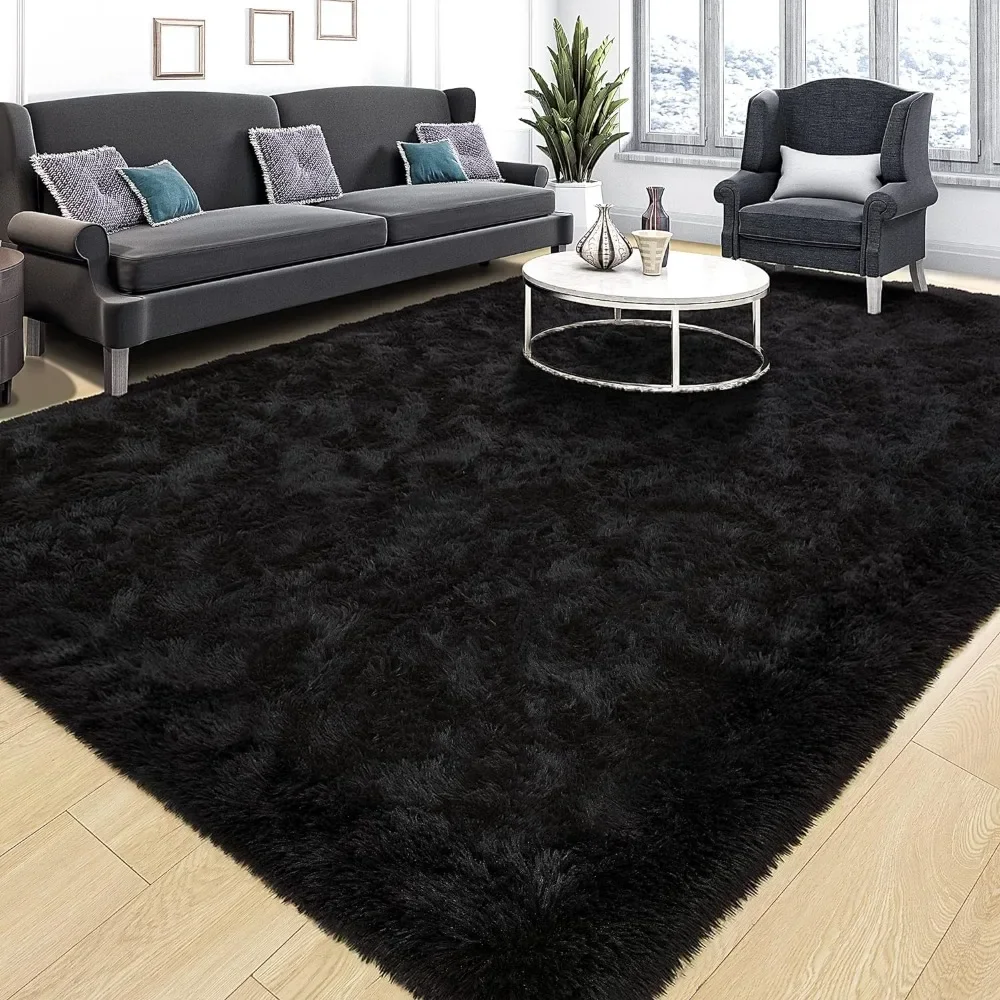 

Living Room Rug 8x10, Bedroom Super Soft and Fluffy Rug, Kids Fuzzy Rug, Plush Indoor Nursery Home Décor Rug, Black