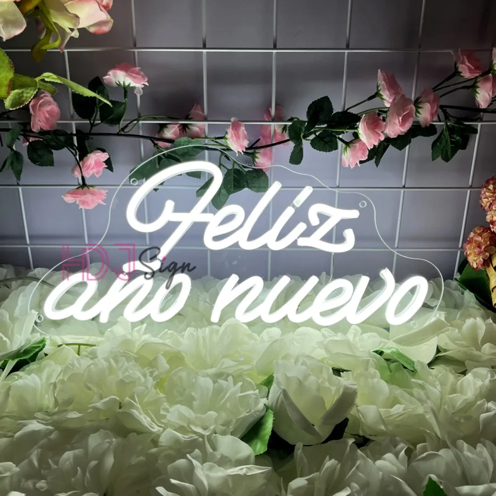 

С Новым годом, светодиодная неоновая вывеска, настенный декор для комнаты, домашний дом, настенное украшение, испанский Felizannu nuevo, неоновый свет, подарки