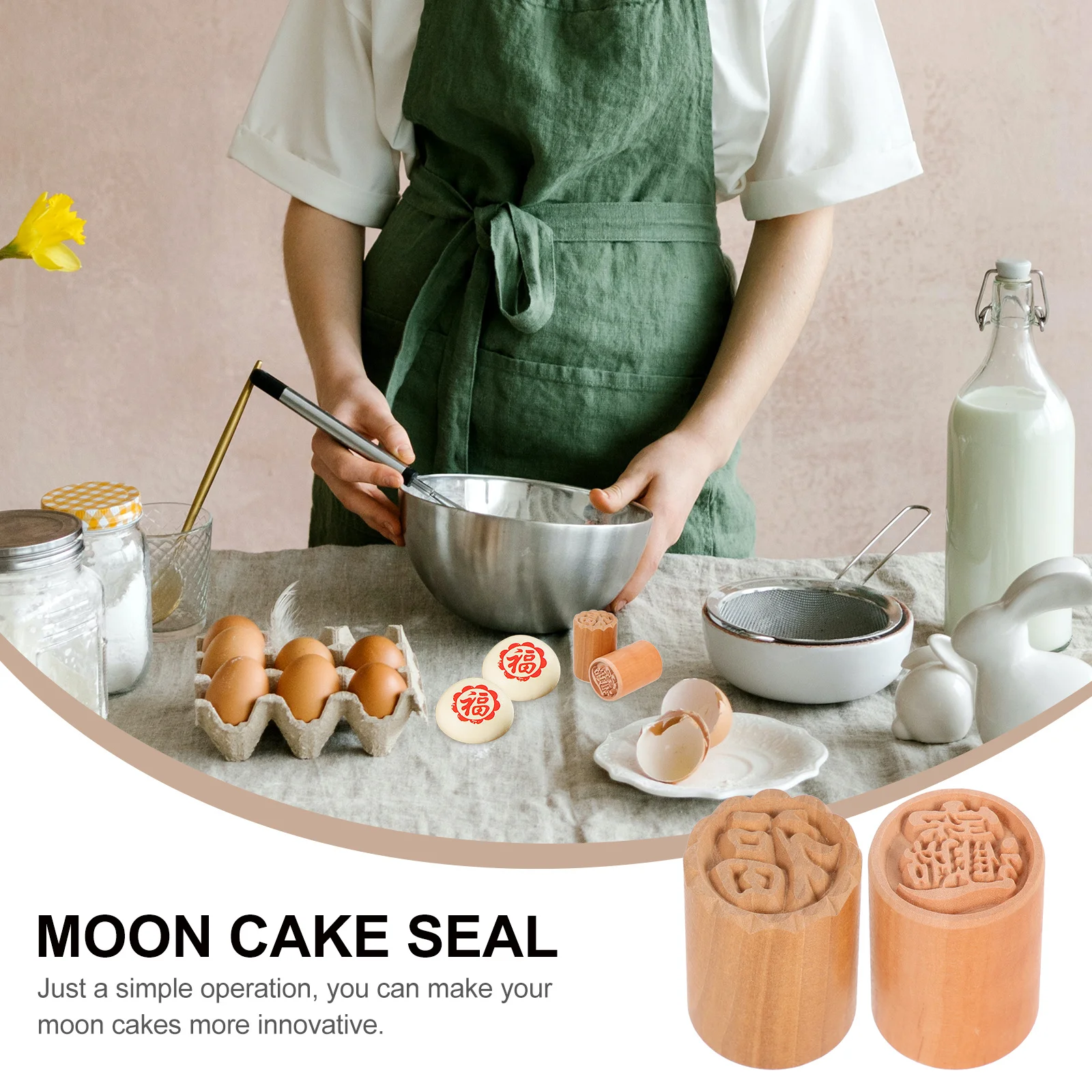 

2Pcs Wooden Moon Cake Stamp Pastry Stamper Cookie Press Manual Mold Baking Cake Decorating DIY Tool Cookie Stamps