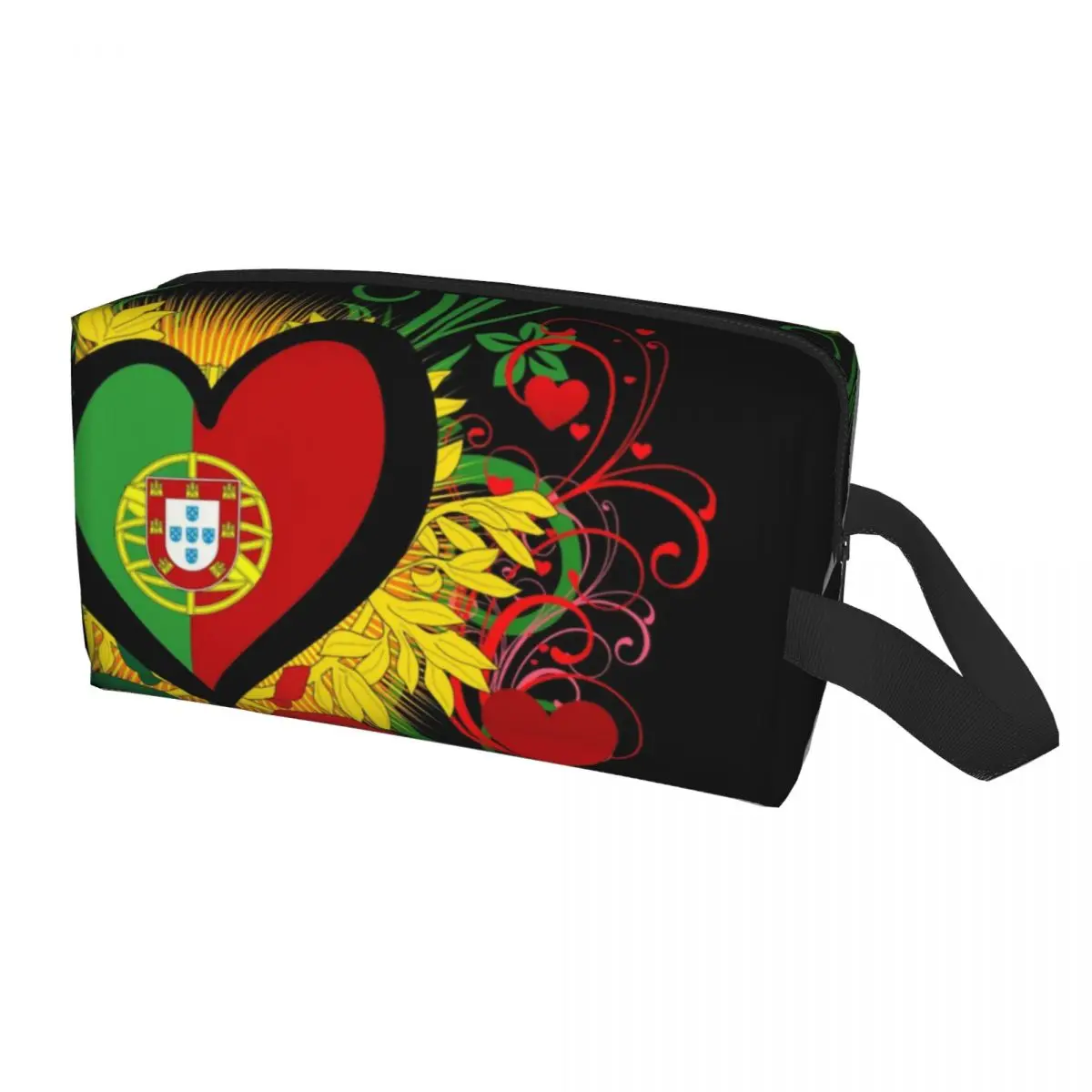 Portugal Flag Heart Gifts Cosmetic Bag Women Cute Large Capacity Portuguese Makeup Case Beauty Storage Toiletry Bags