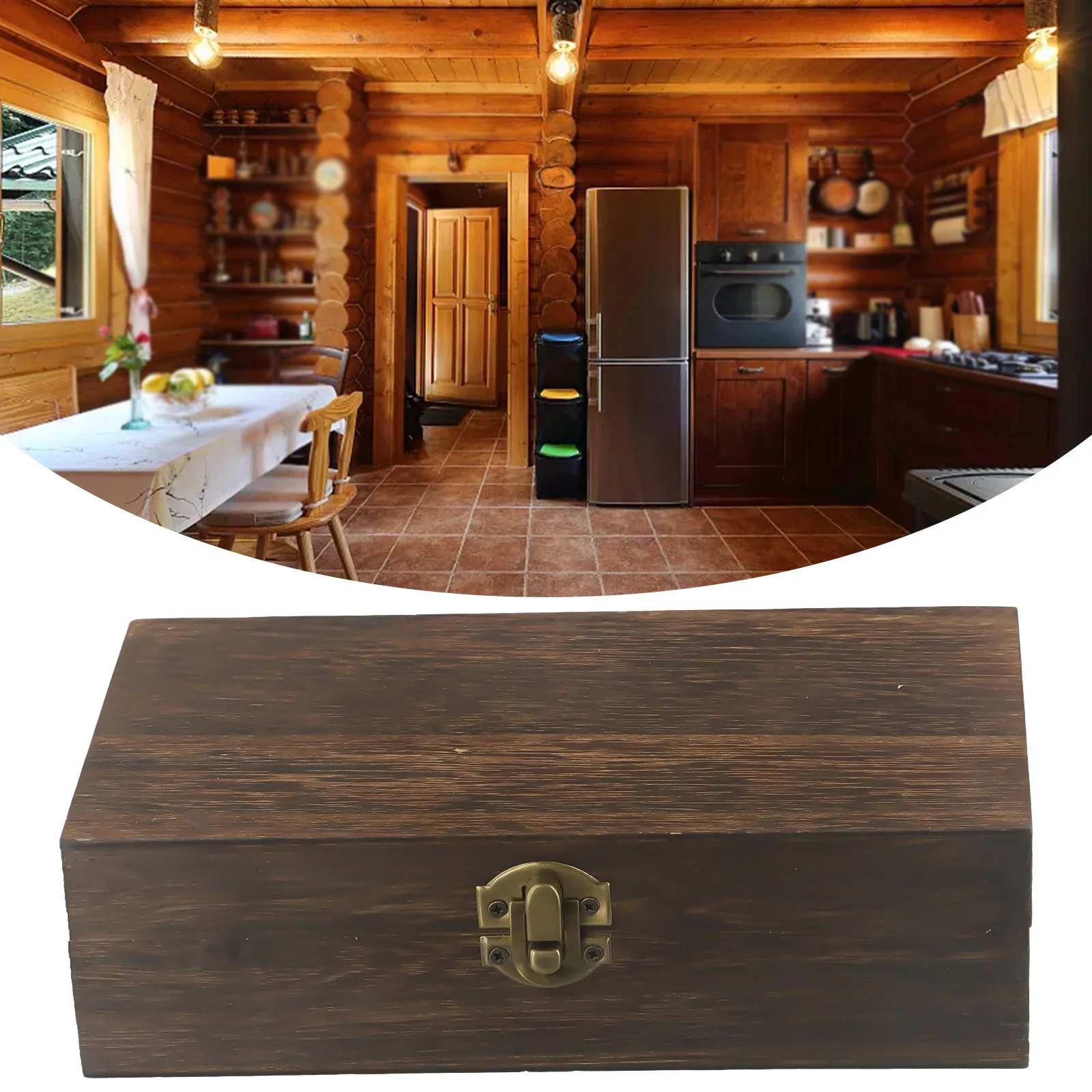 1pc Wooden Storage Box With Metal Retro Buckle Rectangular 20x10x6cm For Tea Coffee Beans Retro Buckle Clamshell Jewel Box