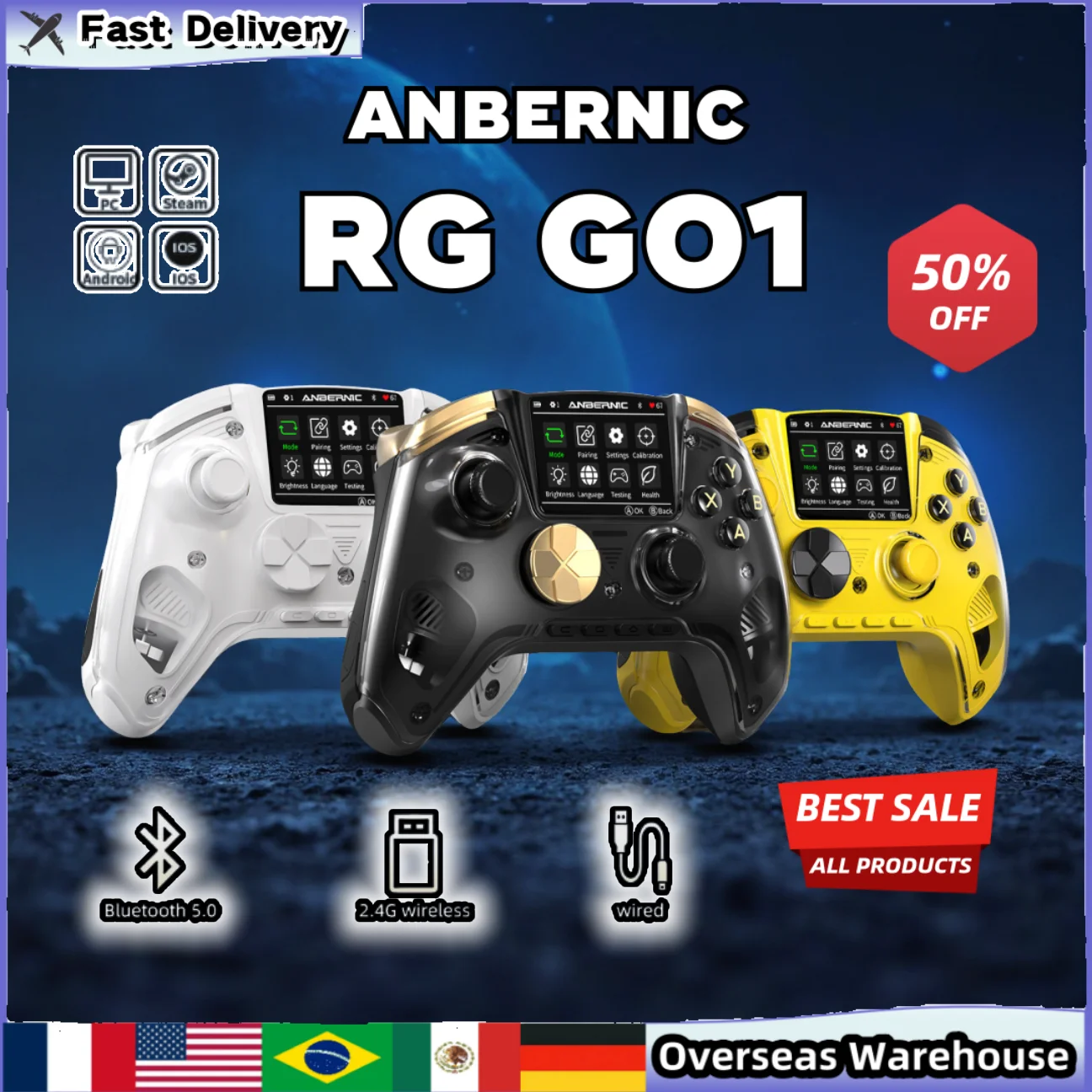 

ANBERNIC RG G01 Games Gamepad For PC Android IOS Steam Linux Controller Boy Gifts Hall Effect Triggers Bluetooth/Wired/Wireless
