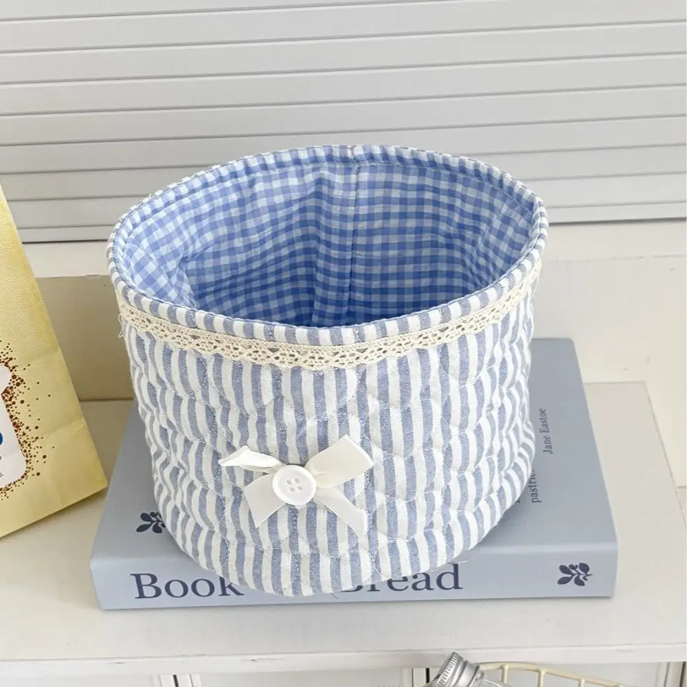 Multi-Purpose Storage Basket Bow Quilting Cotton Desk Organizing Bag Heart Practical Storage Bag Makeup Storage