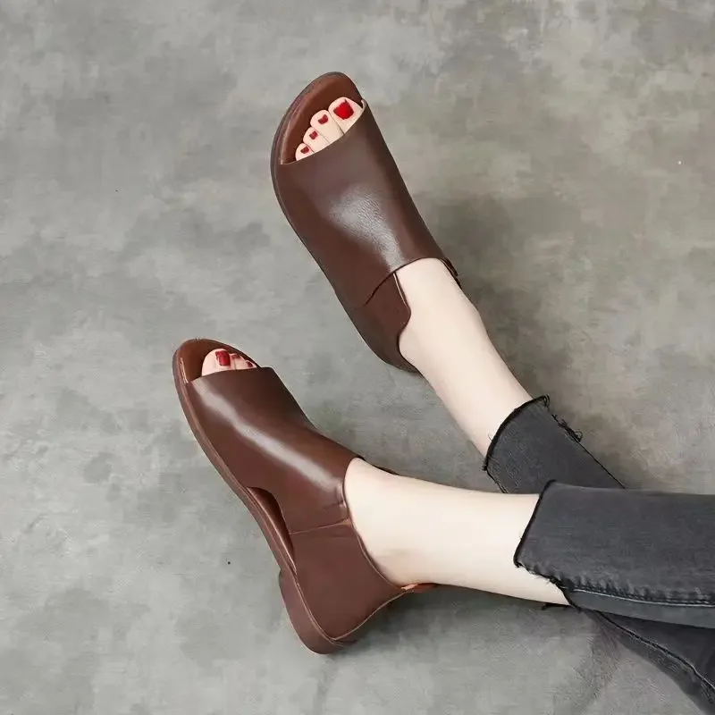 2024 Women PU Sandals Summer Women Shoes Sandals Comfortable Women Thick Sole middle Heels Mother Shoes  Female sandals