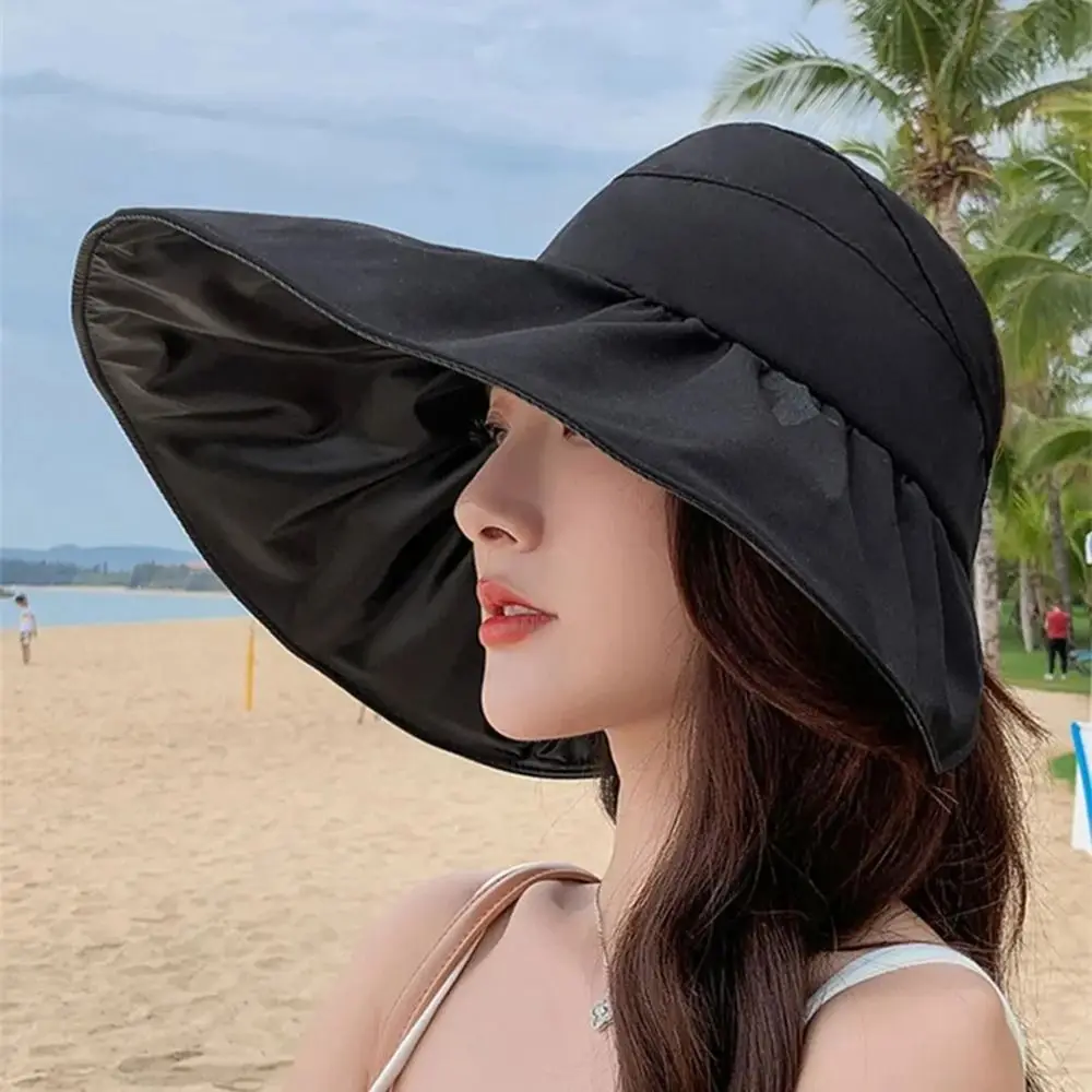 

Fashion UV Protection Large Visor Sun Hat Empty Top Wide Brim Summer Sun Cap Korean Style Breathable Sunscreen Bucket Hat Women