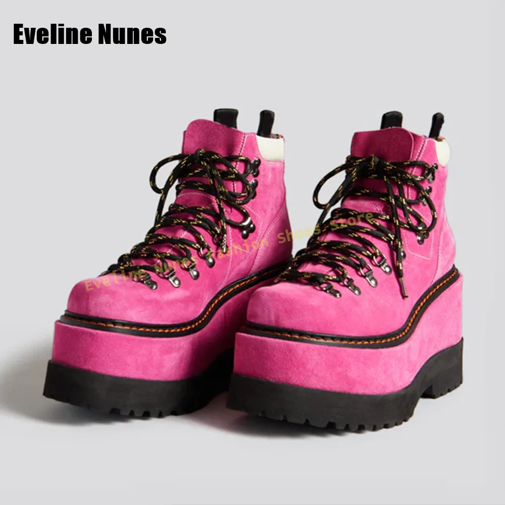 

Розовые модные ботинки на платформе со шнуровкой, женские ботильоны с круглым носком и толстой подошвой в стиле пэчворк, большие размеры 35-47, Новые поступления 2024 года