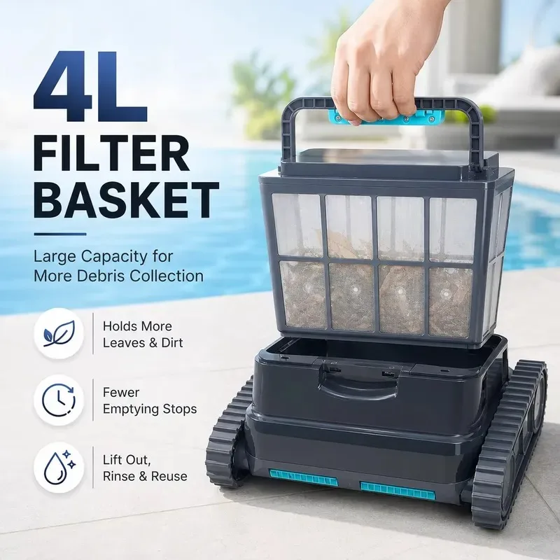 Automatic Swimming Pool Cleaning Robot Plastic Construction IPX8 Waterproof 130-Min Runtime Stable Crawler Tracks 100m