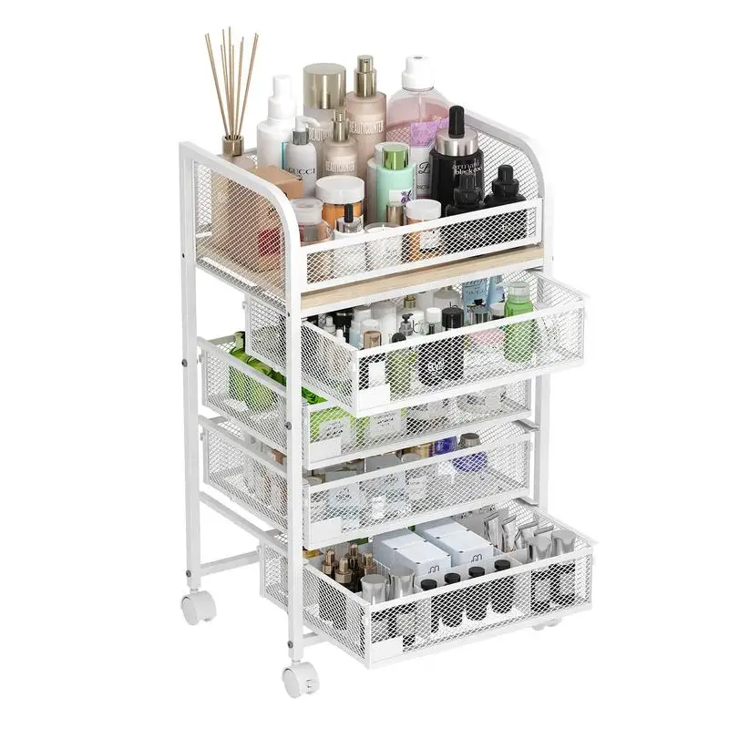 

Makeup Organizer with 4 Drawers, Skincare Storage, Rolling Vanity Cosmetic Holder for Perfume, Nail Polish, Brushes,