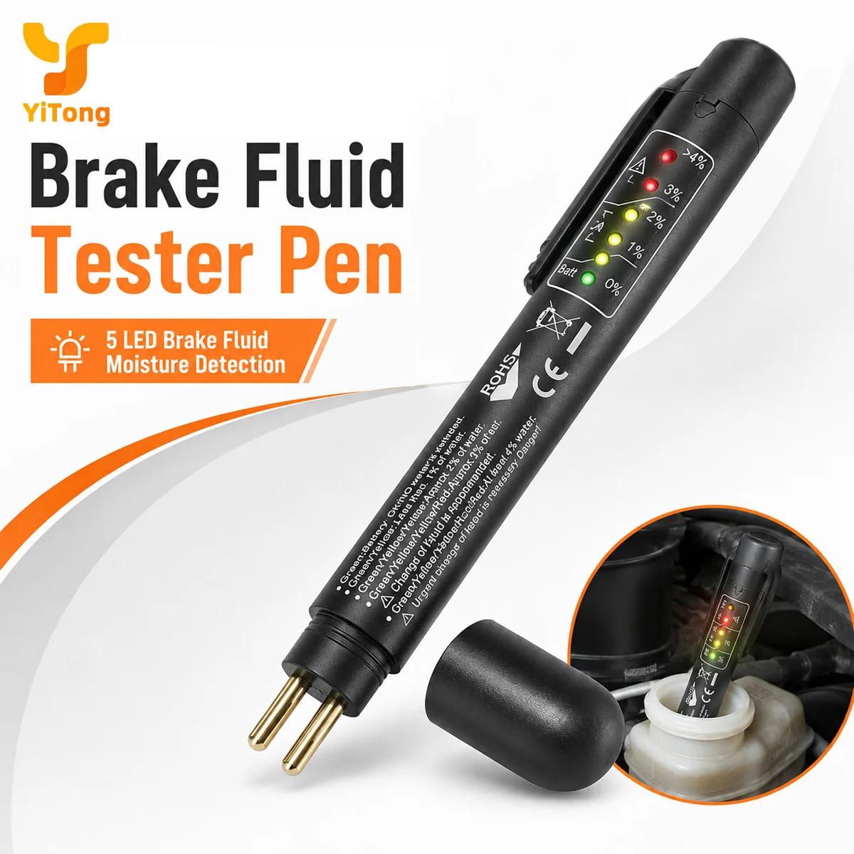 Yitong Digital Brake Fluid Tester Pen with LED Indicator, Compact Moisture Test Tool for DOT3 DOT4 DOT5.1 Brake Fluid